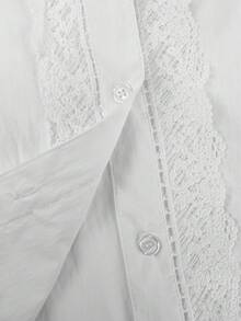 ii Blusa de verano de unicolor con cuello elegante y adorno de encaje floral - Blanco - Ver 8