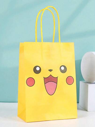  20pcs/10pcs Random Color Pokemon Gift Bags, With Handles Paper Bags, Kraft Paper Tote Bags, For Product Packaging, Team Giveaways, Anime Collection