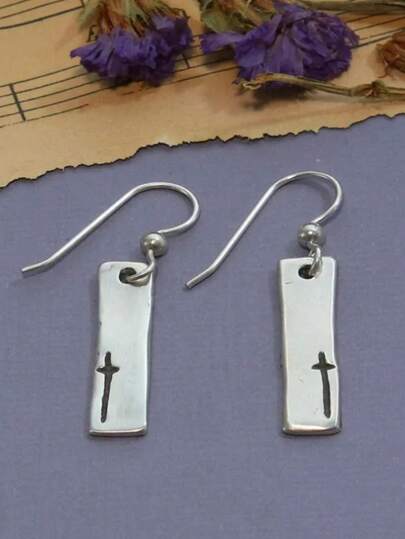 Gotiskt korsgraverat fyrkantigt hängeörhänge, handgjorda smycken för kvinnor, lämpliga för resor och semesterkläder, födelsedagspresent till vän