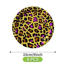 Leopard Print Disposable Plate, Napkin, Cup Set, Plates, Napkins And Cups Party Supplies, Serves 8 Guests, Disposable Paper Plates Party Tableware Suitable For Birthday, Wedding, Theme Party, Family Picnic - Multicolor - View 7