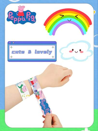  6/12/18件装 Pappa Ring Wang Peppa Pig PC手链，适合送给朋友、同学，是生日派对、送给好朋友的纪念礼物、最佳节日礼物、派对氛围装饰、完美派对装饰和家居装饰的理想之选。