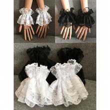 1 Pair Lolita Style Lace Ruffle Wrist Cuffs, Women's Party Dress Accessory, Fingerless Black & White Lace Wrist Sleeves Decor - 彩色 - 查看 1