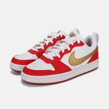 Nike 新款大童 DUNK 运动鞋，休闲滑板鞋 - 紅色/白色/金色 - 查看 4