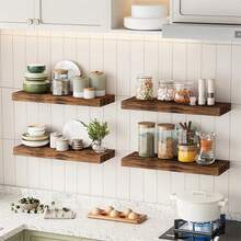 4 Sets 15.8in Floating Shelves, Rustic Finish Wall Shelves, Shelves For Wall Decor, With Invisible Brackets For Bathroom, Living Room, Bedroom And Kitchen, Home Decoration Essential Items For Home Use - 4pcs - 查看 5