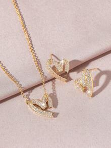 三件套奢华首饰：滑动式回形针项链、锁骨链和耳环，镶嵌闪亮锆石，18K镀金铜材质，适合日常佩戴、约会、婚礼、情人节、母亲节等场合作为礼物（不含贺卡）。 - 金色 - 查看 3