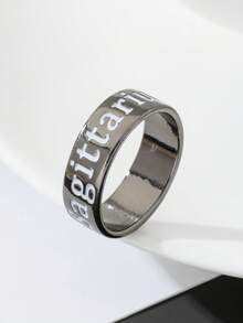 1件套极简主义金属镀黑十二星座刻字男士戒指套装，适合男士街头服饰 - 槍黑色 - 查看 3