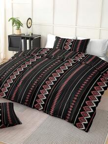 三件套条纹菱形拼接印花被套，超柔软透气超细纤维面料，四季皆宜，可机洗，防褪色/起球/缩水/起皱，适合波西米亚复古风卧室，适用于特大号/大号/标准双人床，是居家、宿舍、公寓、酒店、度假屋和送礼的理想之选。 - 彩色 - 查看 1
