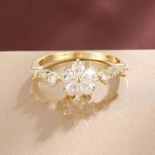 1pc Fashion Flower Design Cubic Zirconia Inlaid Women's Ring - Multicolor - View 7