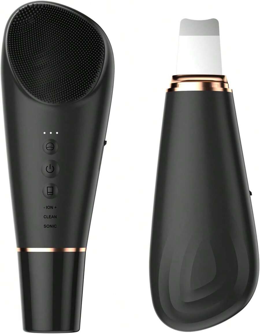 Stepcare Silicone Face Scrubber Blackhead Scraper Rechargeable 2-In-1 Facial Cleansing Brush & Skin Spatula Duo, IPX7 Waterproof Exfoliating Massager Deep Cleansing For Women And Men(Peachy Pink) - 黑色 - 查看 1