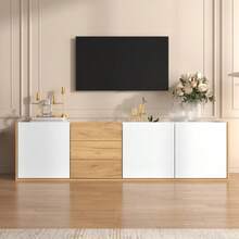 Low TV Unit, White And Wood Colour, Can Be Fixed To The Wall Or Placed On The Floor. - White - View 2
