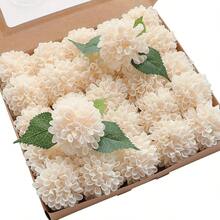 Artificial Dahlia Flowers 25pcs/50/75pcs/100pcs Real Looking Ivory Foam Fake Roses With Stems For DIY Wedding Bouquets White Bridal Shower Centerpieces Floral Arrangements Party Tables Home Decoration - Rượu sâm banh - Xem 1