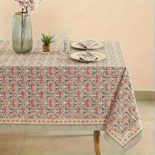 1pc Elegant Pink & Green Floral Tablecloth With Golden Accent Rectangular Dining Table Cover - Luxury Machine- Fabric Suitable For Valentine's Day, Weddings, Banquets, Everyday Dining - Easy-Clean Decorative Table Setting - Nhiều màu - Xem 4