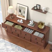 63"W Dressers For Bedroom, Grey Dresser With 10 Deep Drawer, Long Dressers & Chests Of Drawers For Clothes, Easy Pulls Handle, Textured Borders, For Living Room, Hallway,Taupe Grey - Cherry Wood - 查看 6