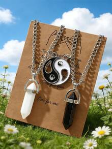 Set de 2 collares con colgante de piedra de cristal de corazón magnético con forma de yin yang de colores múltiples, regalo para parejas/mejores amigos, adecuado para uso diario de mujeres - Multicolor - Ver 17