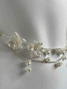 1pc Elegant Floral Tassel Waist Chain, Romantic French Style, High-End Versatile Accessory - White - View 3