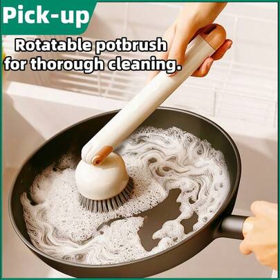 2026 New Kitchen Cleaning Brush Set, With Rotatable Long Handle Brush Head, Easy To Clean Pots, Cups, Bottles, Stovetops, Sinks, Fruits & Vegetables, Suitable For Commercial Cleaning