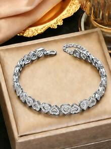 1条奢华心形立方氧化锆链手链，女士镀金手链，适合派对、生日、旅行佩戴，可作为礼物送给女友、朋友或妻子 - Bracelet - 查看 6