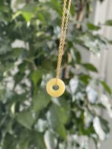 1件18K镀金不锈钢仿绿玉圆形吊坠项链，适合女士日常佩戴，情人节礼物 - 彩色 - 查看 16