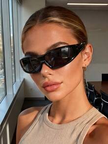 一副Y2K时尚环绕式眼镜，运动时尚明星款，波西米亚风格，适合夏季派对、旅行、海滩配饰、聚会、情人节礼物 - 黑色 - 查看 5