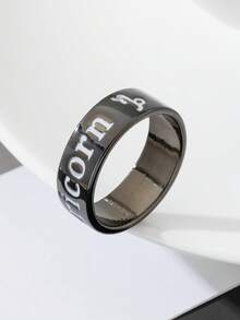 1件套极简主义金属镀黑十二星座刻字男士戒指套装，适合男士街头服饰 - 槍黑色 - 查看 5