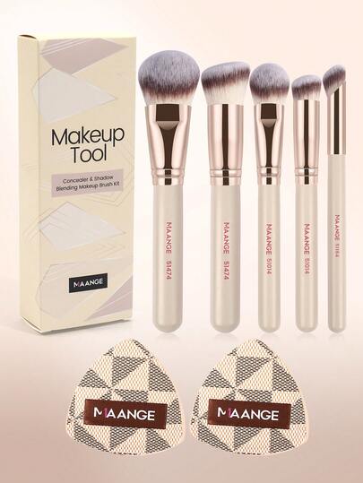 MAANGE 1/3/5/7pcs Professional Makeup Brush Set With Paper Box And 2pcs Beauty Sponges, Includes Powder Brush, Blush Brush, Foundation Brush, Contour Brush, Nose Brush, Suitable For Powder And Liquid, Portable For Travel, Gift For Women And Girls