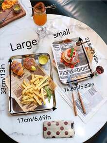 1 Stück rechteckiges Edelstahl-Tablett, geeignet für Lebensmittel, Vorspeisen, Kuchen, Snacks, Getränke, Metalltablett für Café, Kaffeecke, Gartenfest, Schulanfang - Verschiedenfarbig - Übersicht 4