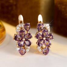 Vanel 1 Đôi bông tai hình cánh hoa cắt giọt nước màu tím đính đá Cubic Zirconia, bông tai Cubic Zirconia, trang sức cưới, trang sức đính hôn - Hoa tai - Xem 1