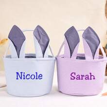 1pc Custom Embroidered Easter Basket, Lop-Eared Rabbit Design, Rabbit-Shaped Holiday Gift Basket - Basket - View 4