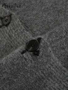 Cardigan tricoté gris simple, veste mode polyvalente avec design bouton unique pour femmes - Gris foncé - Voir 7