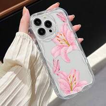 Estuche para teléfono con espejo con diseño floral de mariposa de lirio rosa compatible con  17,  16 Pro Max,  15 Pro Max,  13 y  12 Hecho de TPU, ofrece protección confiable contra golpes y caídas Este elegante y vibrante accesorio es un regalo perfecto para familiares, amigos, regalos de otoño, novios / novias y cumpleaños de Navidad o cualquier ocasión especial - transparente - Ver 4
