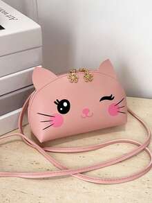 1pc Girl's PU Leather Zipper Closure Cute Cartoon Cat Youth Small Crossbody Bag, Suitable For Daily Use - Cat - View 7