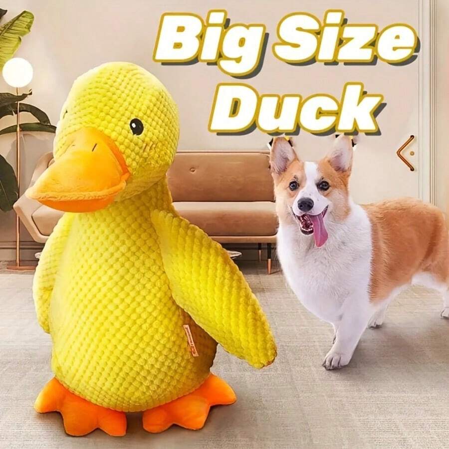 Large Plush Duck Dog Toy With Squeaker - Durable Chew Toy For Puppies Resists Tearing, Ideal For Golden Retrievers, Corgis, Pomeranians, And All Breeds - Soft, Chewable Interactive Play Toy For Puppies And Large Dogs - 黃色 - 查看 1