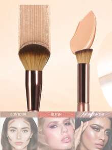 1pc Double Head Makeup Brush, Basic Brush, Big Head Foundation Make-Up Brush, Small Head Concealer Brush, Can Also Smudge Eye Shadow, Multifunctional Makeup Tool, Necessary Makeup Tool For Travel - Mocha Brown - View 4