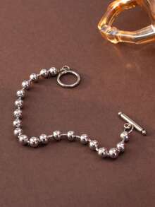 1 pieza Pulsera minimalista de acero inoxidable con cierre de bola liso, adecuada para el uso diario de los hombres, no se desvanece - Plateado - Ver 4