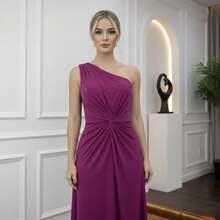 Long Party Dress, Twisted Fluity Knit Fabric, Waist, Side Slit, Bridesmaid, Guest, Wedding, Graduation, Formal Event, Gala - 紫杉屬 - 查看 2