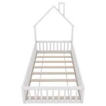 House Bed, 90 X 200 Cm, Children's Bed With Chimney Shape, Bed With Slatted Base (Without Mattress), Pine Wood, Minimalist Style - White - View 9