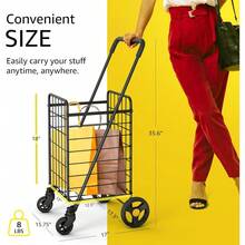 Shopping Cart & Large 360° Swivel Wheels | Foldable Collapsible & Lightweight | Perfect For Groceries Laundry Utility Cart - Black - Black - View 8
