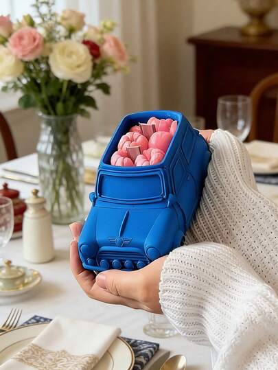 1pc 3D Cartoon Car Bus Planter Silicone Mold Soft Flexible Easy Demold Easy Clean Multi-Use For Candle/Gypsum/Cement/Resin Candle Mold Home Decor Tabletop Ornament DIY Craft Gift