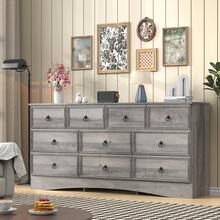 63"W Dressers For Bedroom, Grey Dresser With 10 Deep Drawer, Long Dressers & Chests Of Drawers For Clothes, Easy Pulls Handle, Textured Borders, For Living Room, Hallway,Taupe Grey - 灰褐色 - 查看 3
