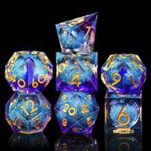 7颗装液体骰子套装，适用于角色扮演游戏，包括D20/D12/D10/D8/D6/D4/D%骰子。 - 紫色 - 查看 5