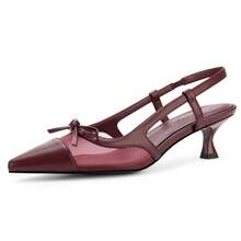 Mesh Slingback Kitten Heels For Women Pointed Toe Pumps Buckle Strap Comfortable Heels Wedding Office Dressy Shoes - Màu Đỏ Sâu - Xem 3