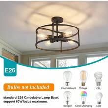 Lámpara de techo industrial semi empotrada 4 luces lámpara de techo de metal rústico lámpara de araña negra para cocina a comedor pasillo entrada recámara sala de estar.-003 - Negro - Ver 3