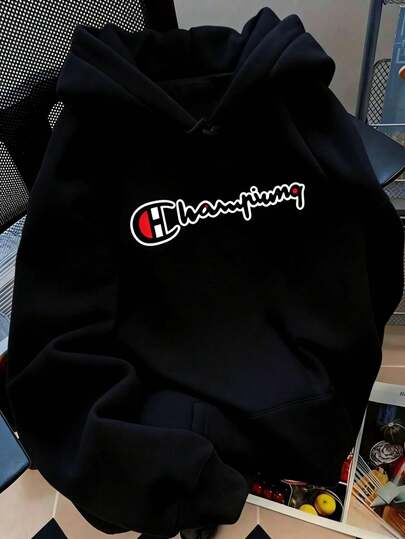 Mujer003 Sudadera de mujer  invierno sudadera de manga larga cómoda suave Sudadera gris con distintivo "Champiung" atractiva y versátil para cualquier ocasión