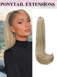 18英寸爪夹式马尾辫，合成波浪直发马尾辫接发，夹式马尾辫假发，蓬松日常马尾辫，女士适用 - 彩色 - 查看 15