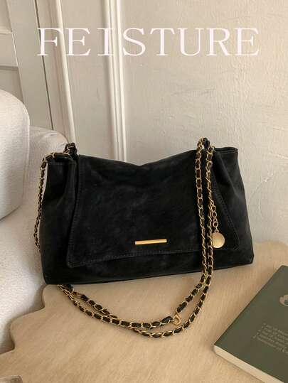 Solid Color Flap Chain Shoulder Bag, Fashion Soft Crossbody Bag Suitable For Girls, Women, College Students, Young Professionals, And Office Workers, Great For Work, Business, Commute, And School