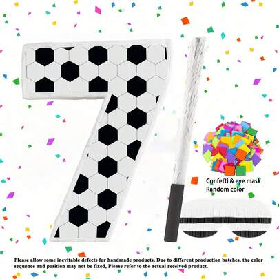 4pcs/Set Soccer Number 7 Shaped Piñata, Includes Bat, Blindfold, Colorful Confetti, Suitable For Party Decoration, Photo Props, Birthday, Halloween, Christmas, Valentine's Day, Anniversary