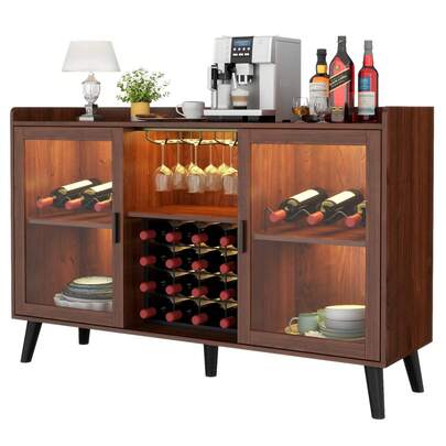 Aparador de cocina con estantes de almacenamiento,mueble bar para vinos con luz LED, mueble para café con estante para vinosy copas, mueble boteellero independiente para salón o comedor