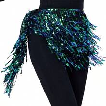 1件装女士波浪腰链肚皮舞服装，可调节亮片流苏雪纺舞裙，不对称摆裙，适合纱丽风格，适用于狂欢节、派对、夜总会、海滩、异域风情服装装饰、波西米亚风、复古风 - 彩色 - 查看 14