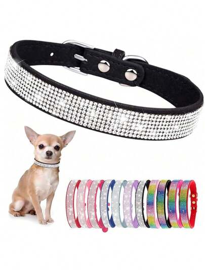 Microfiber Leather Collar, Rhinestone Bowtie Dog Collar For Girls Boys,Cute Dazzling Sparkling Soft Suede Leather Pretty Bling Cat Collars Crystal Diamond Pet For Small Medium Large Puppy Kitty Female Male