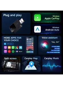 W&O Upgraded Wireless CarPlay Adapter, Compatible With IPhone CarPlay And Android Auto, Converts Wired To Wireless, Fast And Stable Connection, Compatible With IOS 10+/Android 11+, Dual Phone Connection, One-Key Switching, Quick Setup, Built-In Wi-Fi, USB/Type-C Port, Supports Music Streaming, Phone Calls, Navigation - No Battery, Smart Car Accessory, Essential For Driving - Black - View 3